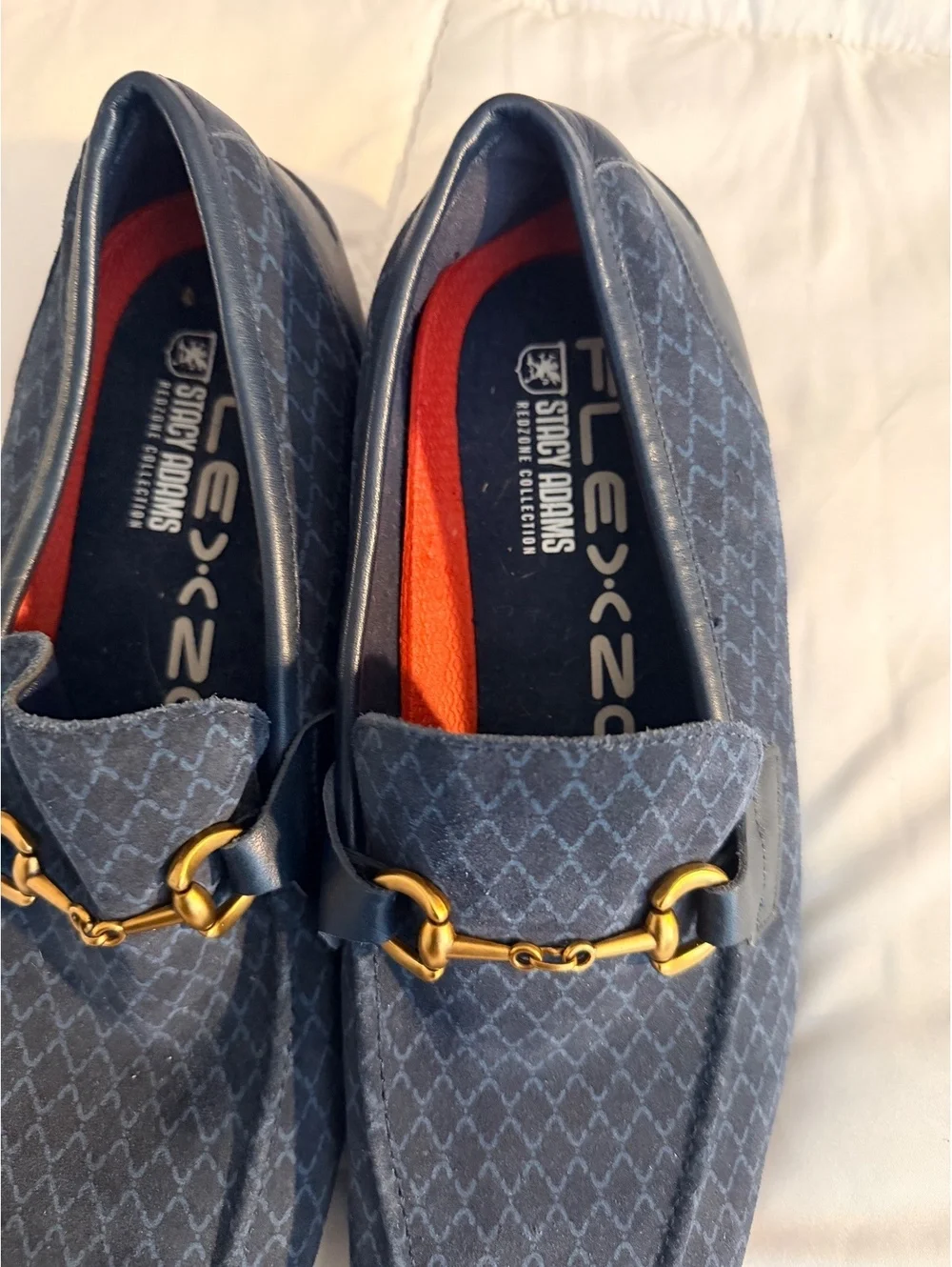 Stacy Adams Flexzon Blue Patterned Loafers with Gold Accent